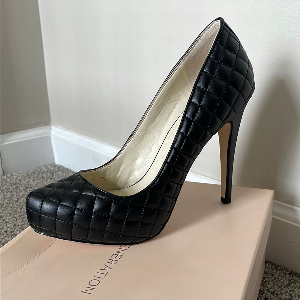 Black Quilted High Heel Pumps